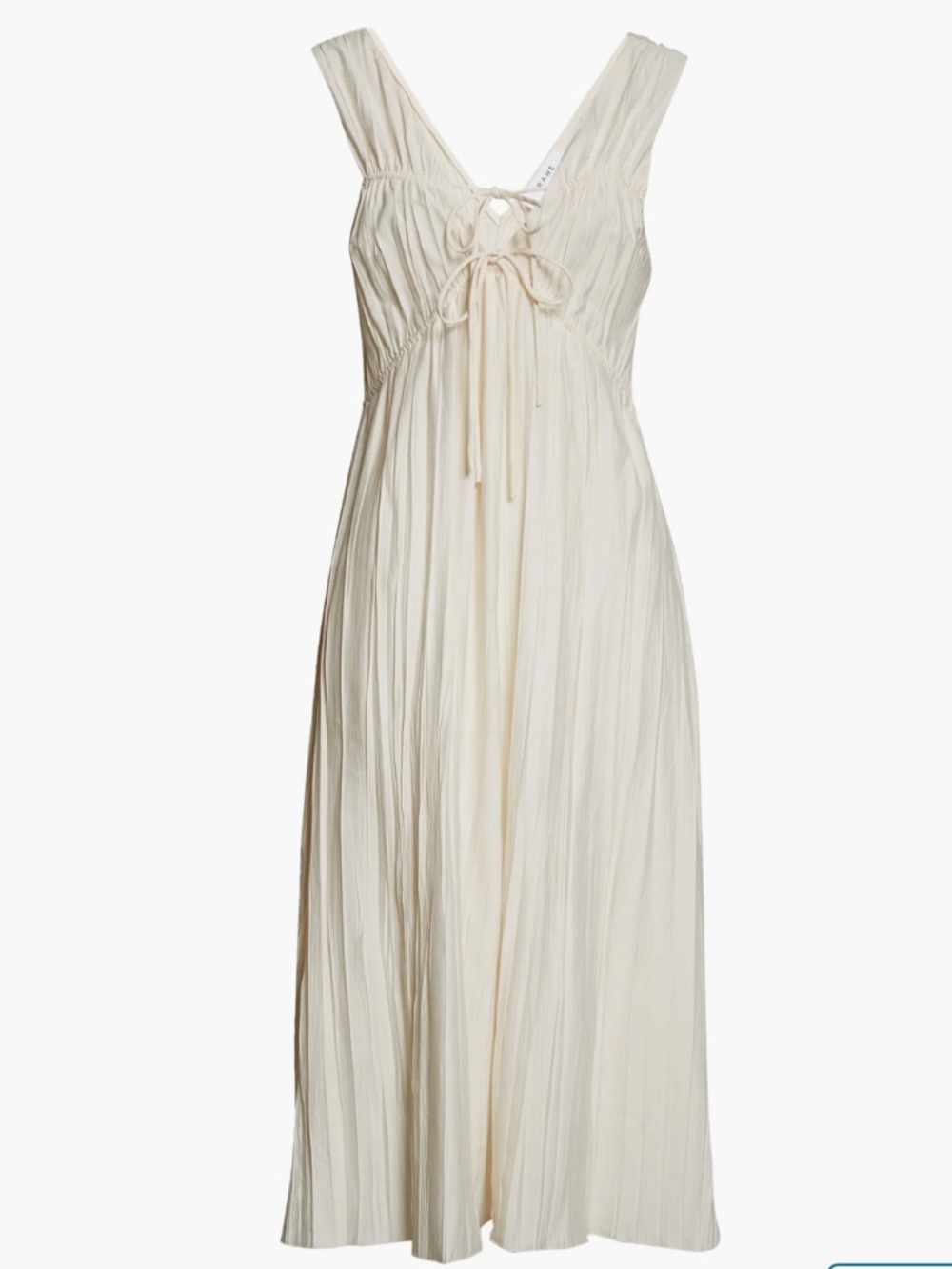 Frame Cream Cinched Waist Crinkle Midi Dress
